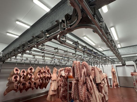 Meat are hanging above the floor
